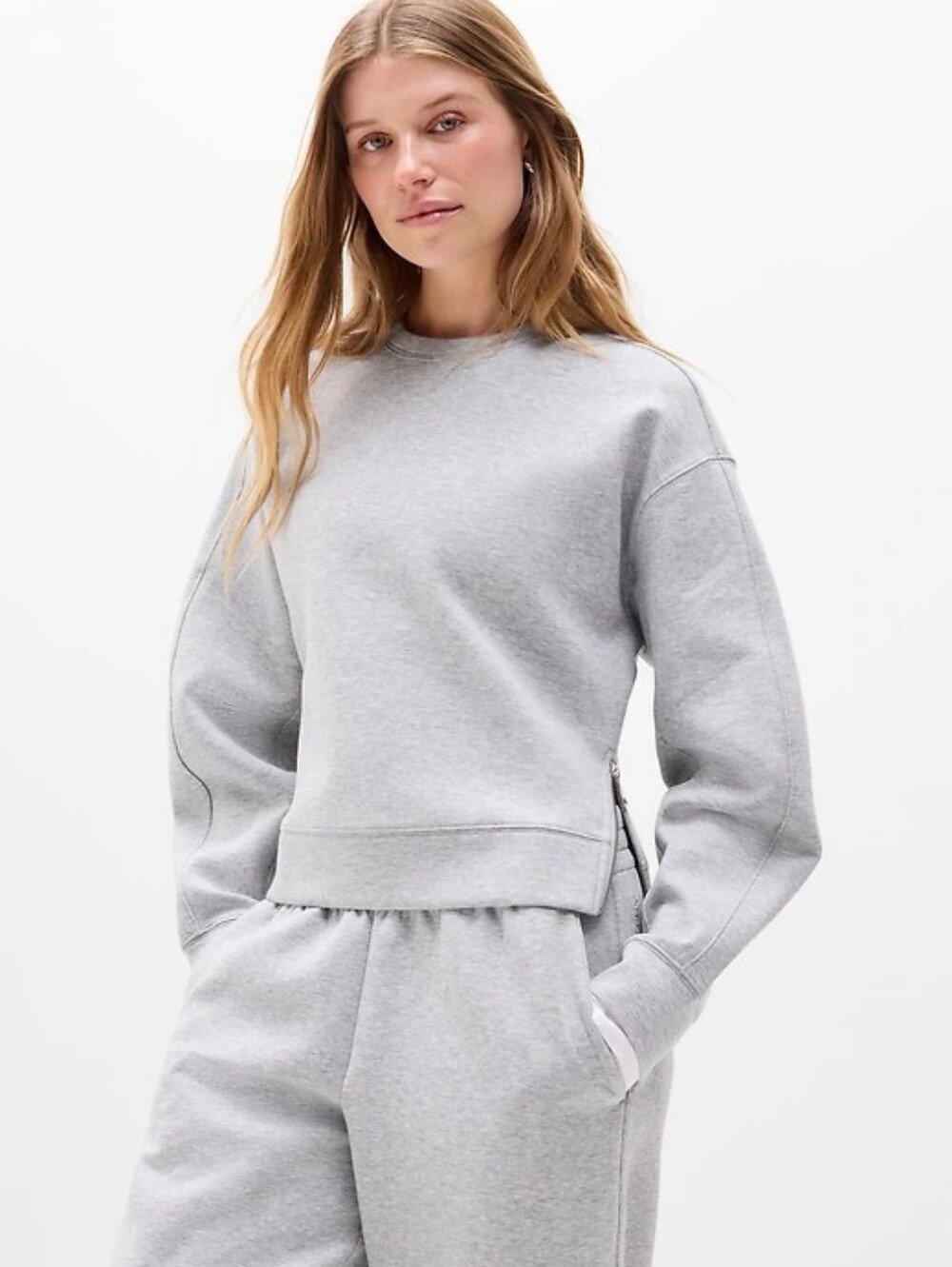 Athleta Cityscape Gray Zipper Hem Crewneck Sweatshirt Medium